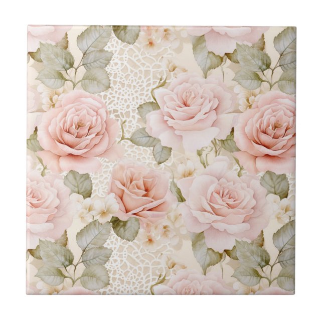 Carreau Lavage de mariage floral de roses roses blush crèm (Devant)