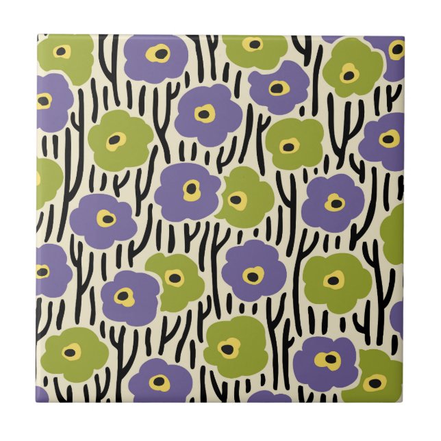 Carreau Lavande à motifs floraux et vert olive (Devant)