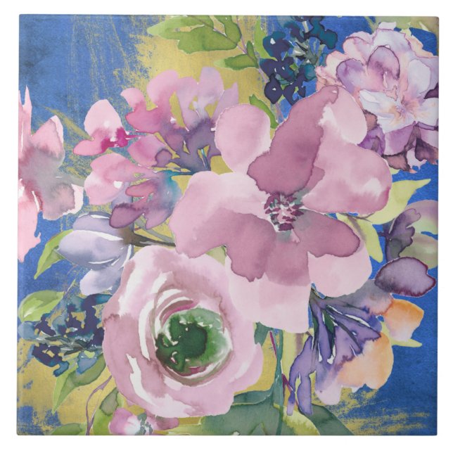 Carreau Lavande Blues Aquarelle Floral (Devant)