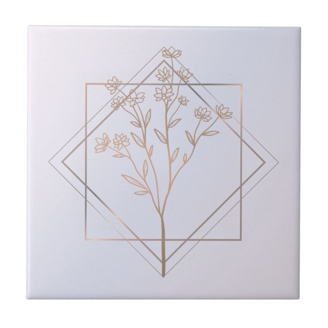 Carreau Lavande gris avec design floral doré (Devant)
