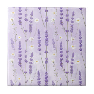 Carreau Lavande Violette & Marguerites Blanches sur Fond L