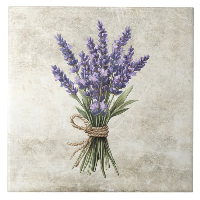 Carreau Lavender Rustic Floral Faux Ceramic Tile (Devant)