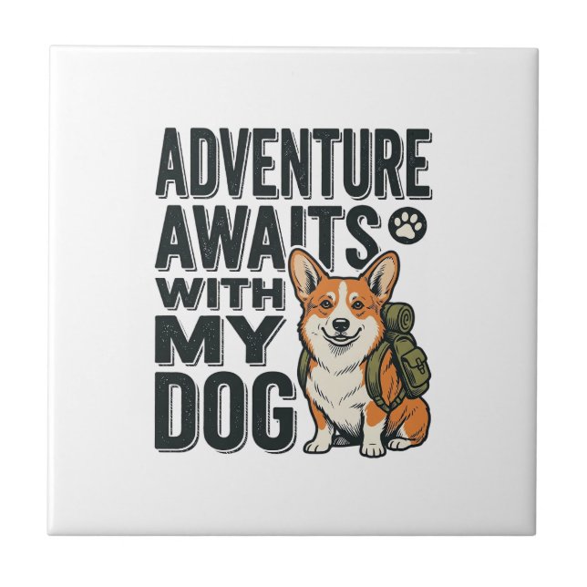 Carreau L'aventure attend avec mon chien design de randonn (Devant)