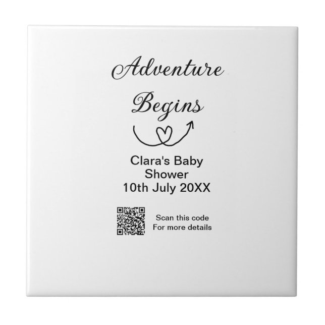 Carreau L'aventure commence baby shower scan QR code coeur (Devant)