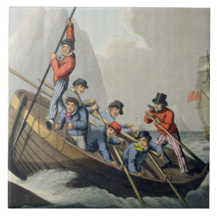 Carreau Le bateau d'un bateau attaquant une baleine,