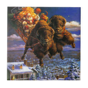 Carreau Le bison tire le Père Noël
