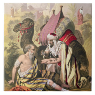 Carreau Le bon Samaritain, d'une bible imprimée par