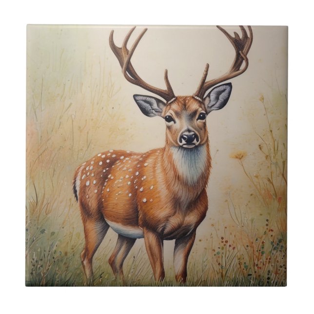 Carreau Le Cerf Majestic Dans La Forêt D'Automne (Devant)
