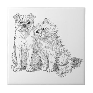Carreau Le chat caresse jusqu'au chien