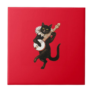 Carreau Le Chat de la Musique sur le Rouge