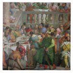 Carreau Le festin de mariage chez Cana, détail de régaler<br><div class="desc">Image : 99619 le festin de mariage chez Cana,  détail de table régalante avec l'homme dans une robe longue et un nain verts avec un perroquet,  c.1562 (huile sur toile) (détail de 94932). Veronese,  (Paolo Caliari) (1528-88). Louvre,  Paris,  France,  Peter Willi.  Art,  beaux-arts.</div>