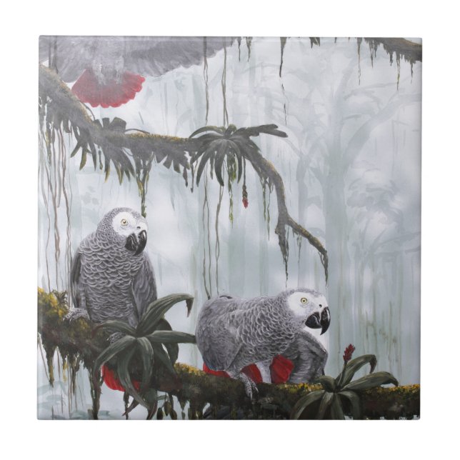 Carreau Le gris africain Parrots voler librement (Devant)