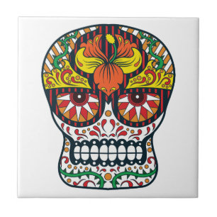 Carreau Le jaune orange fleurit le crâne mexicain de sucre