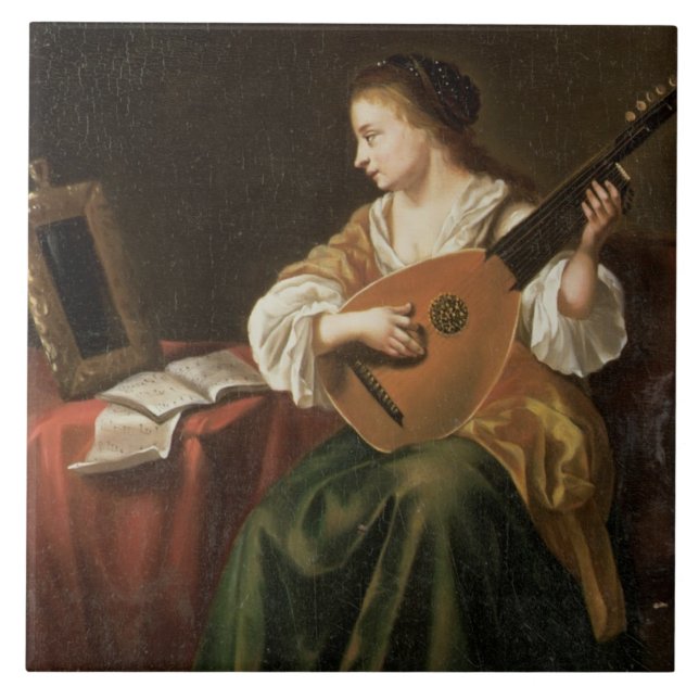Carreau Le joueur de luth (huile sur le panneau) (Devant)