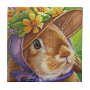 Carreau Le lapin auriculaire Brown dans l'aquarelle Bonnet