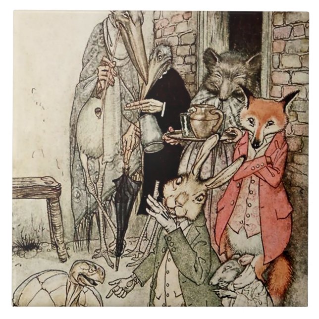 Carreau « Le Lièvre et la Tortue » par Arthur Rackham (Devant)