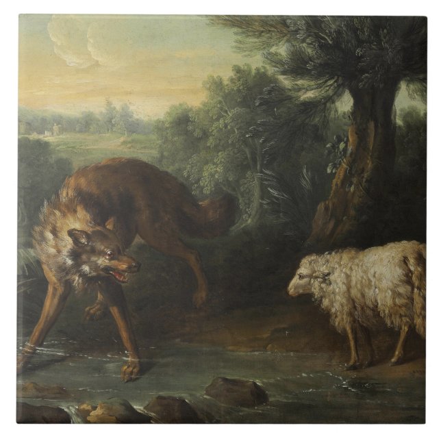 Carreau Le loup et l'agneau (par Jean-Baptiste Oudry) (Devant)