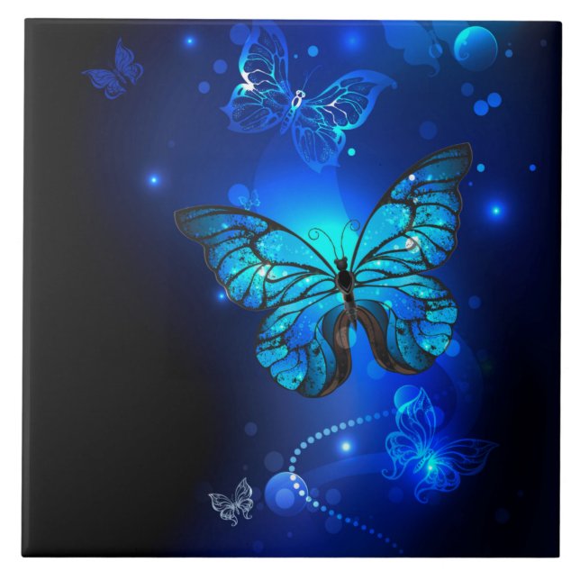 Carreau Le papillon morpho dans l'Arrière - plan sombre (Devant)