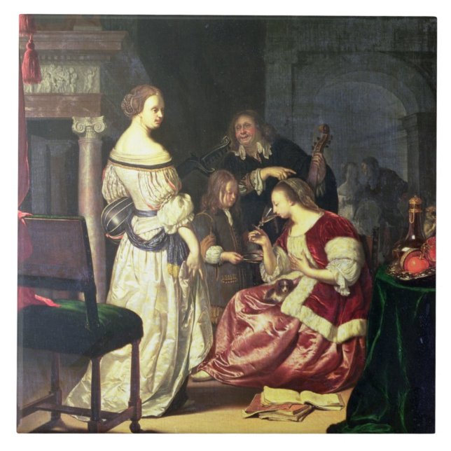 Carreau Le peintre avec sa famille, 1675 (huile sur le (Devant)