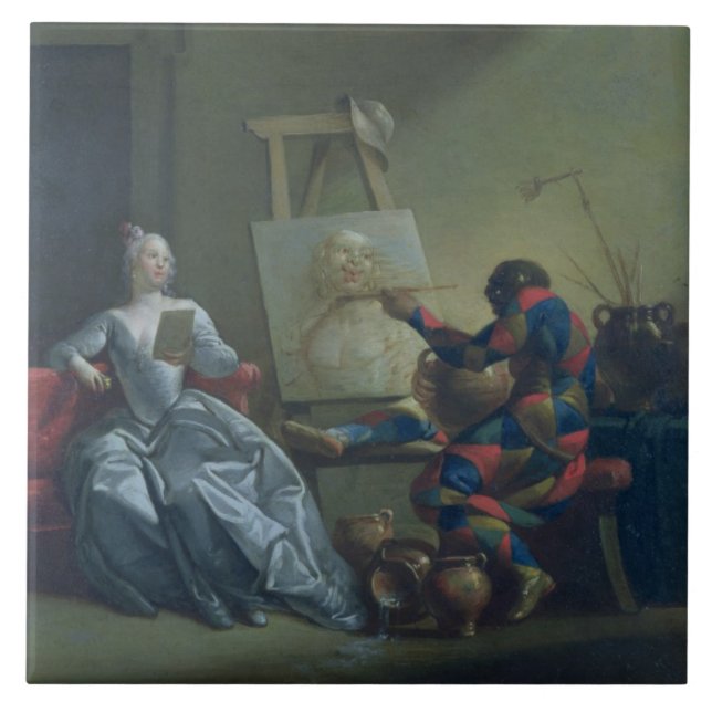 Carreau Le peintre de harlequin, c.1742 (huile sur la (Devant)