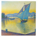 Carreau Le port au coucher du soleil, Signac<br><div class="desc">Paul Victor Jules Signac (11 novembre 1863 - 15 août 1935) est un peintre néo-impressionniste français qui,  en collaboration avec Georges Seurat,  contribue à développer le style politliste. Citation : Wikipedia</div>