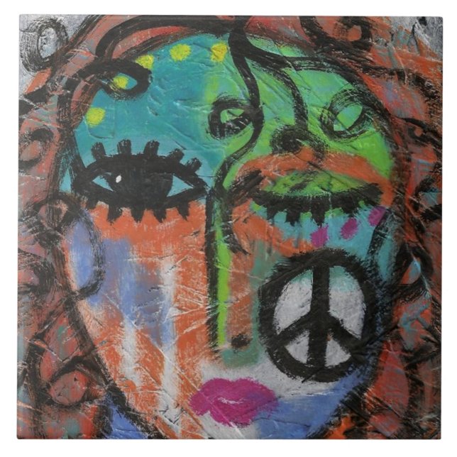 Carreau Le portrait Abstrait de la paix d'une femme (Devant)