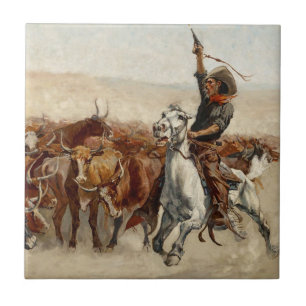 Carreau Le Roundup Western Art par Frederic Remington