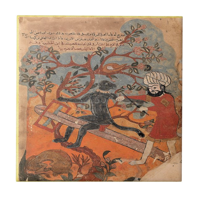 Carreau Le singe essaie la menuiserie Fable de la Renaissa (Devant)