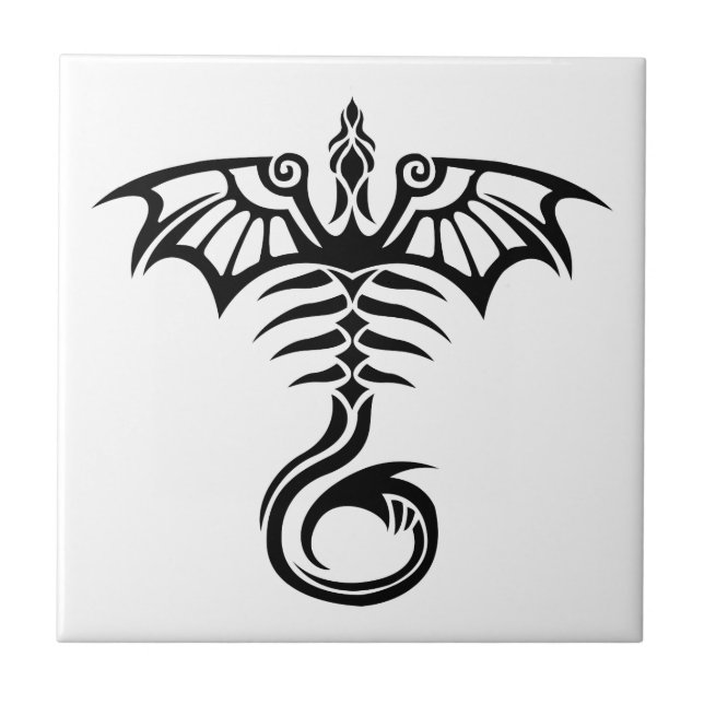 Carreau Le squelette tribal du dragon de tatouage de style (Devant)