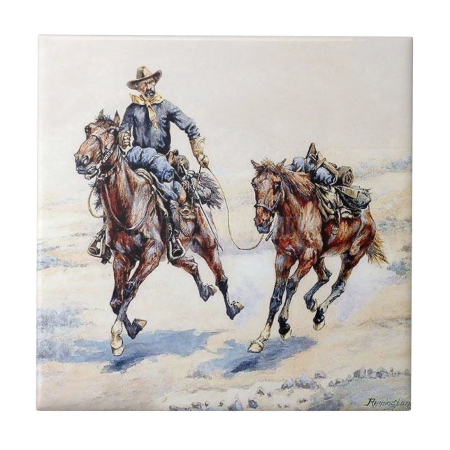 Carreau Le Vide Saddle Western Art par Frederic Remington (Devant)