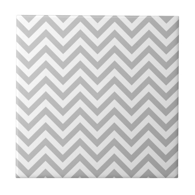 Carreau Le zigzag gris et blanc barre le motif de Chevron (Devant)