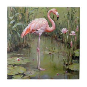 Carreau L'Eau Lie Le Flamant rose Et La Peinture À L'Huile