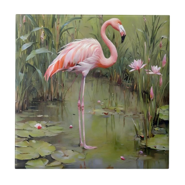 Carreau L'Eau Lie Le Flamant rose Et La Peinture À L'Huile (Devant)