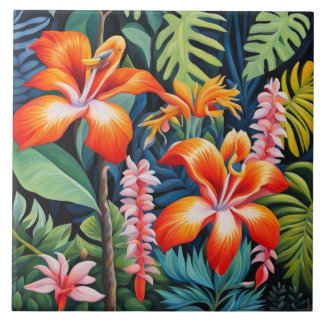 Carreau Leaves and Floral Flower Colourful Modern Art