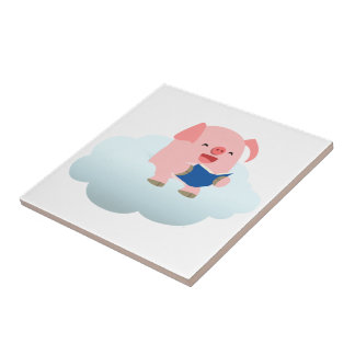 Carreau Lecteur de cochon de dessin mignon sur dalle de nu
