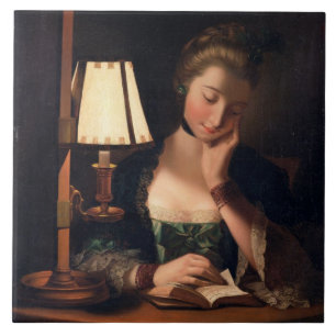 Carreau Lecture de femme par une nuance de Papier-cloche,