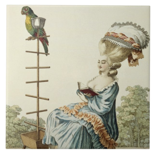 Carreau Lecture de jeune femme dans une robe de jour avec (Devant)