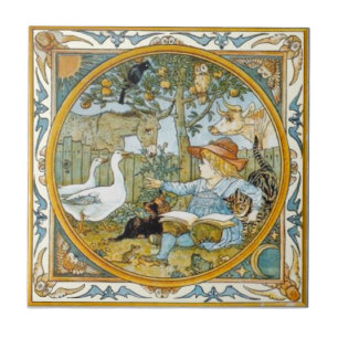 Carreau Lecture d'enfants sur les animaux Walter Crane Rep
