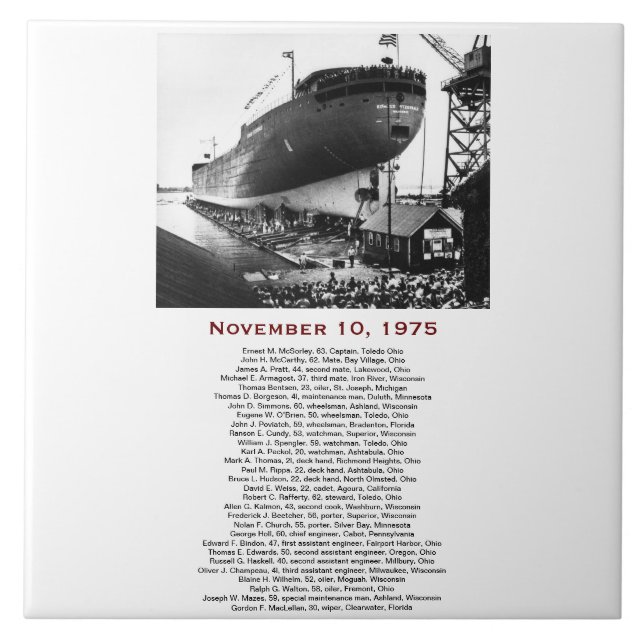 Carreau L'Edmund Fitzgerald avec les noms de l'équipage (Devant)