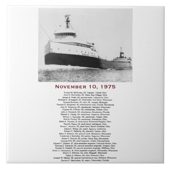 Carreau L'Edmund Fitzgerald avec noms d'équipage (Devant)