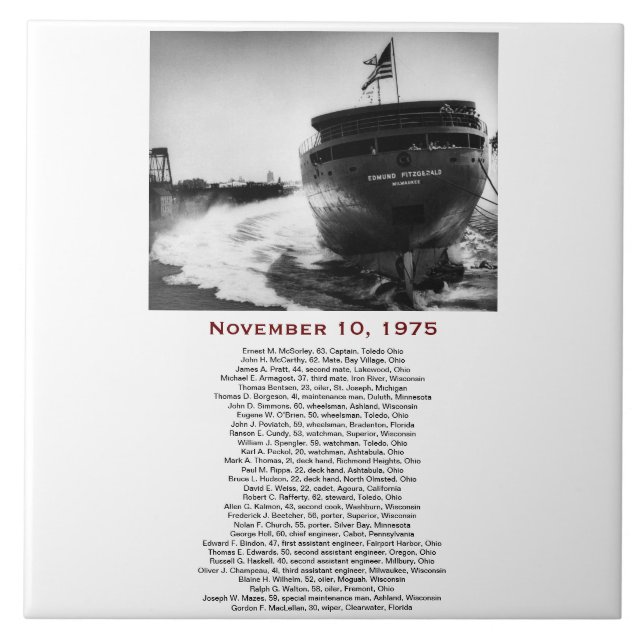 Carreau L'Edmund Fitzgerald avec noms d'équipage (Devant)
