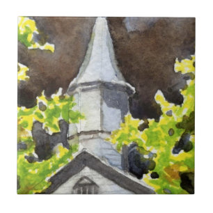 Carreau L'église campagnarde steeppe avec la tempête noire