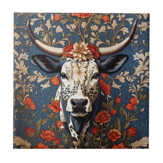 Carreau L'Élégante Vache Nguni William Morris Inspiré (Devant)