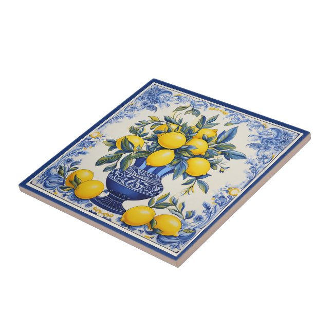 Carreau 🍋 Lemon Azulejo avec vase (Côté)