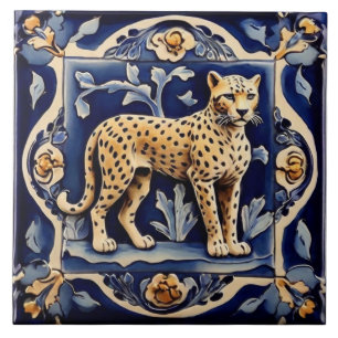 Carreau Leopard Cheetah African Safari Animaux Marine Blue