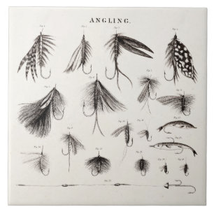 Carreau Les 1800s vintages pêchant la pêche de mouche