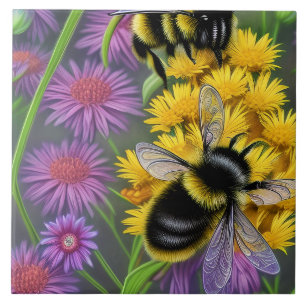 Carreau Les abeilles dans une prairie à fleurs