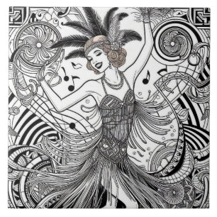 Carreau Les Années Folles Art Déco Rétro Glamour Noir & Bl