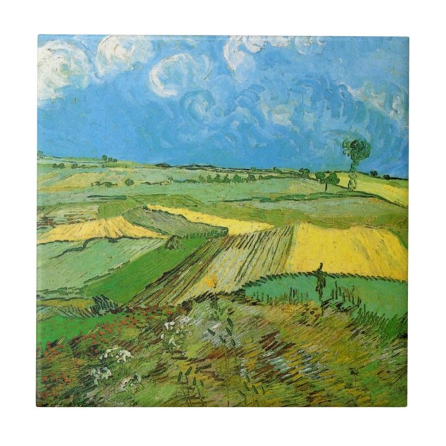 Carreau Les champs de blé de Van Gogh à Auvers sous ciel n (Devant)
