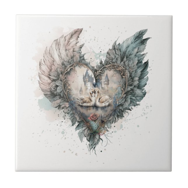 Carreau Les cygnes de conte de verdure dans le coeur de pl (Devant)